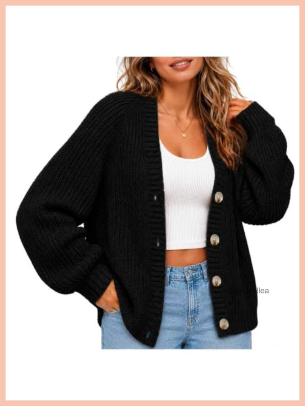 Chunky Cable Knit V-Neck Button Cardigan Sweater 100% Acrylic